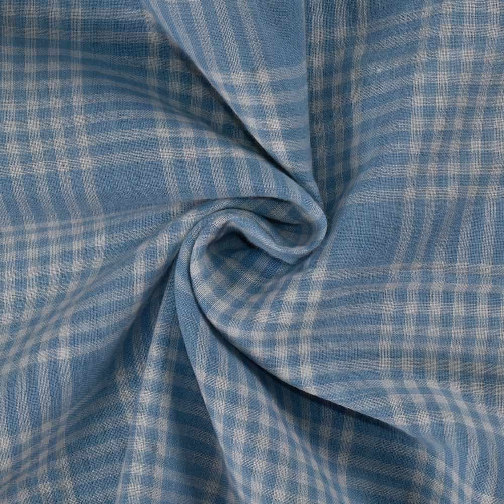 Check Light Blue Natural Indigo Dyed 62 GSM Handwoven Kora Fabric