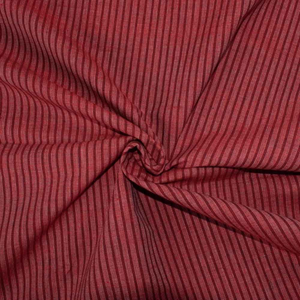 Stripe Red Khadi Cotton 130 GSM Handwoven Fabric