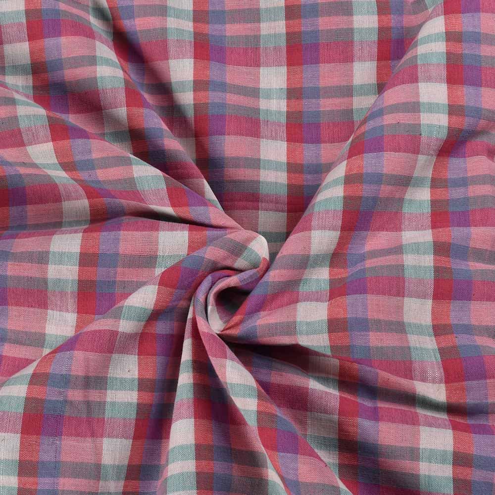 Check Multicolor Pure Cotton 90 GSM Handwoven Fabric 591