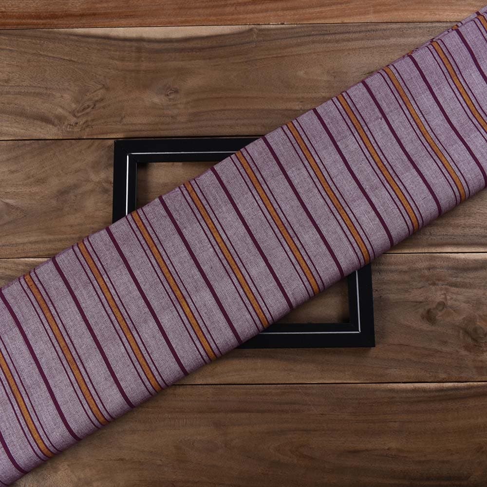 Stripe Purple Mustard Pure Cotton 100 GSM Handwoven Fabric