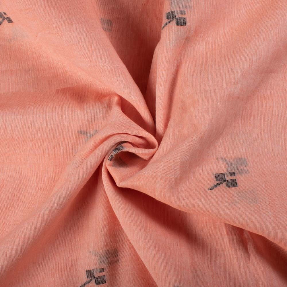 Plain Orange Pure Cotton 55 GSM Black Geometric Motif Jamdani Fabric