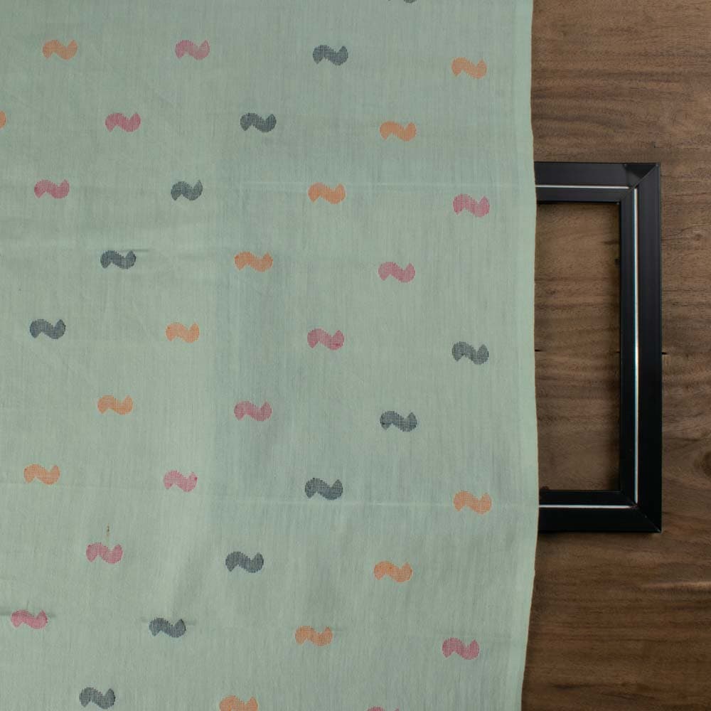 Abstract Green Jamdani Pure Cotton 85 GSM Handwoven Fabric