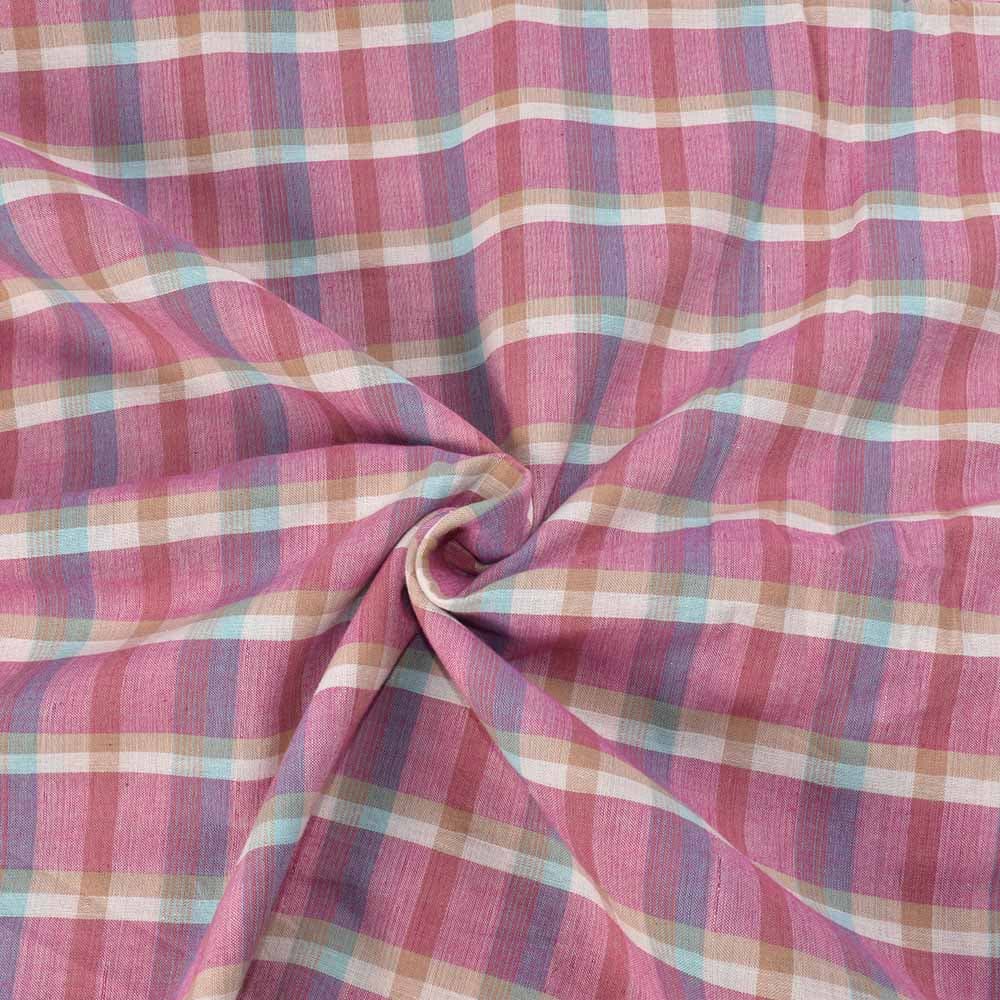Check Multicolor Pure Cotton 100  GSM Handwoven Fabric 604
