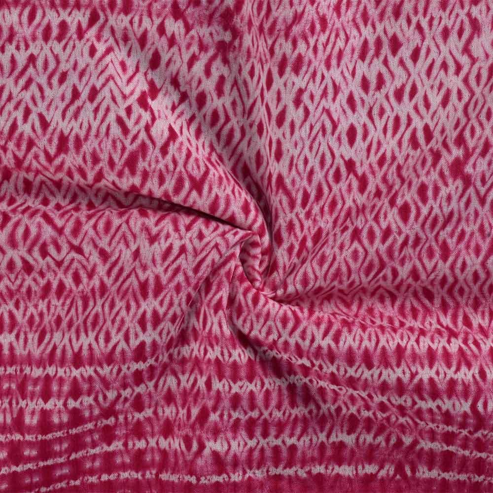 Abstract Fuchsia & White Shibori Mercerised Cotton 70 GSM Fabric