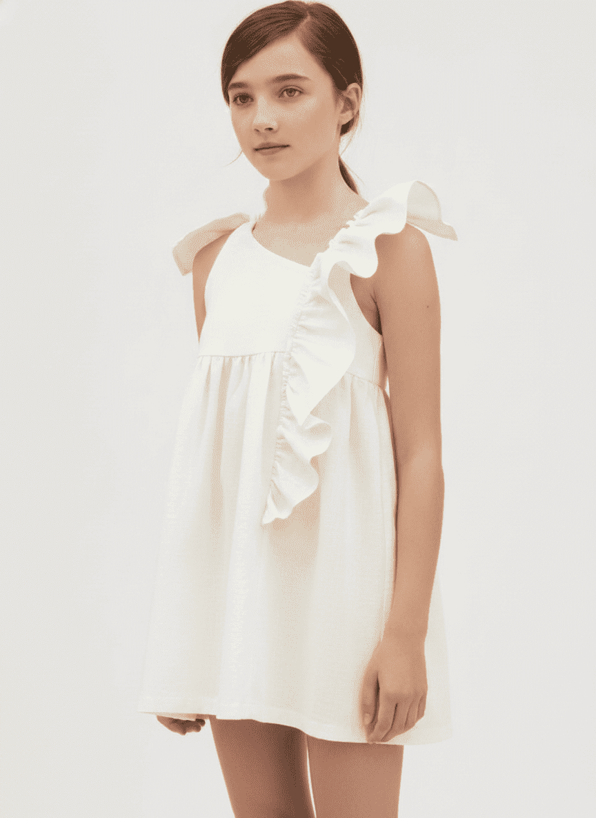 One Shoulder Tied Ruffles & Gathered Kid's Dress