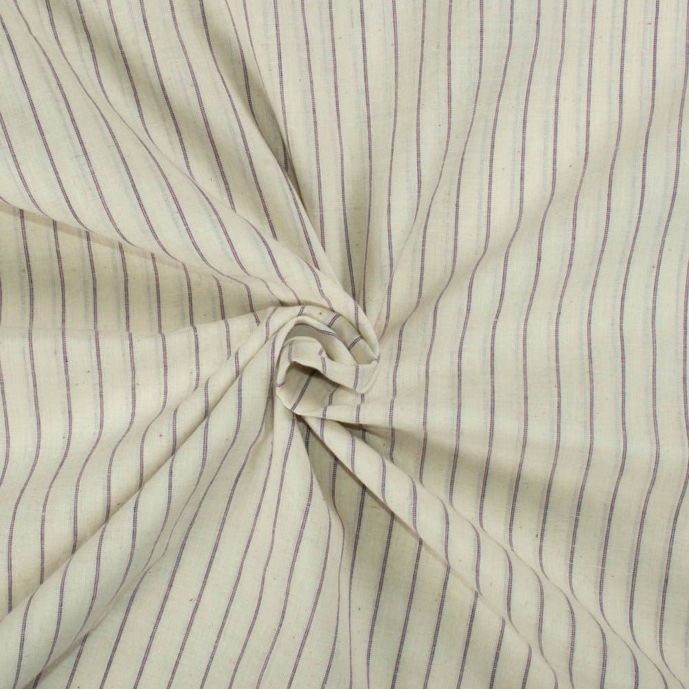 Stripe Cream Purple Pure Cotton 65 GSM Handwoven Fabric 05