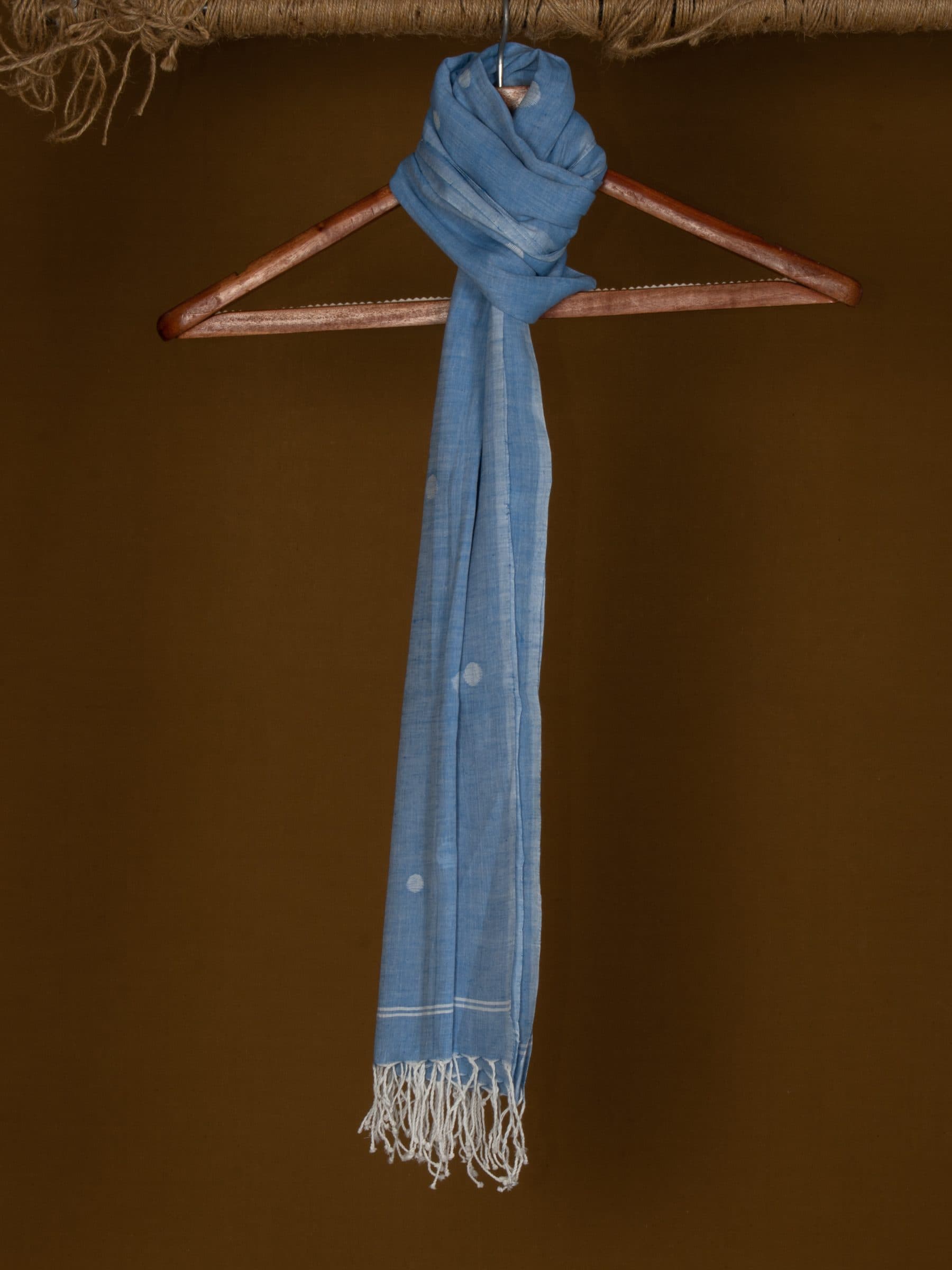 Geometric Sky Blue Jamdani Handwoven Pure Cotton Scarf 11