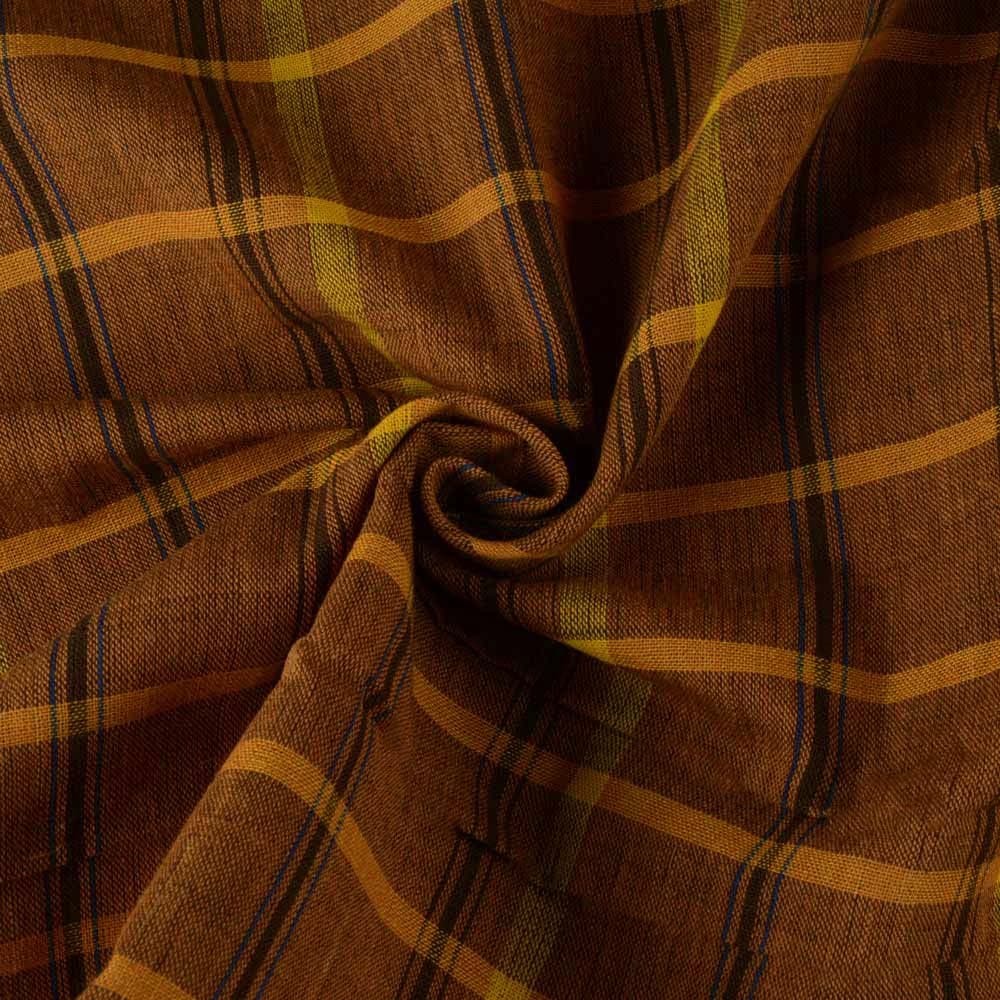 Check Brown Pure Cotton 106 GSM Handwoven Fabric