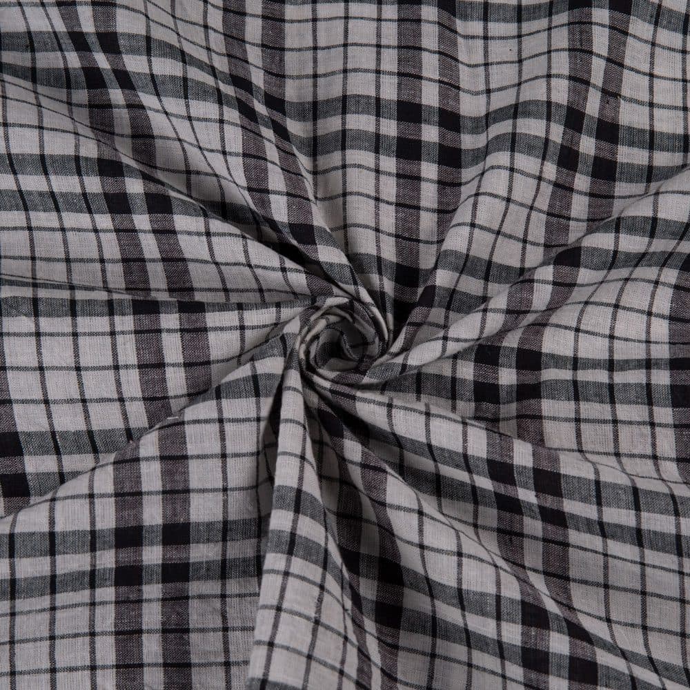 Check Black & White Pure Cotton 74 GSM Handwoven Fabric