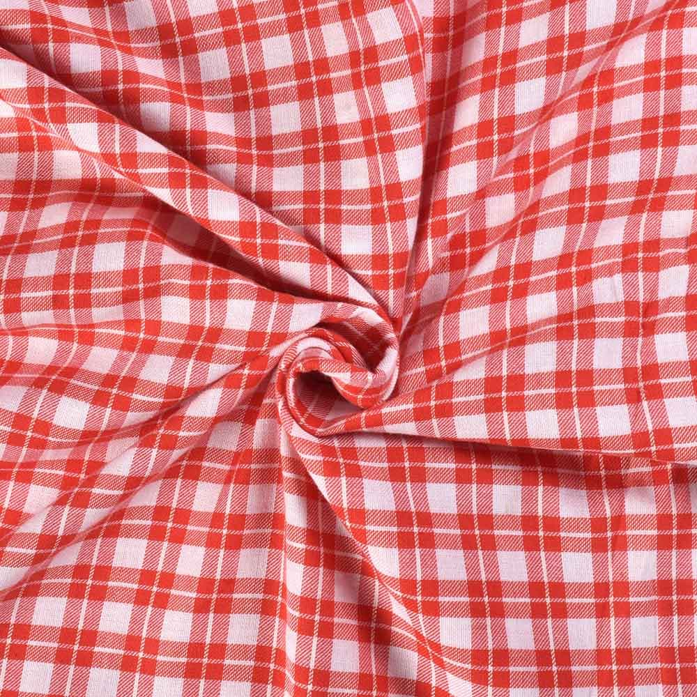 Check Red White Twill Pure Cotton 102 GSM Handwoven Fabric