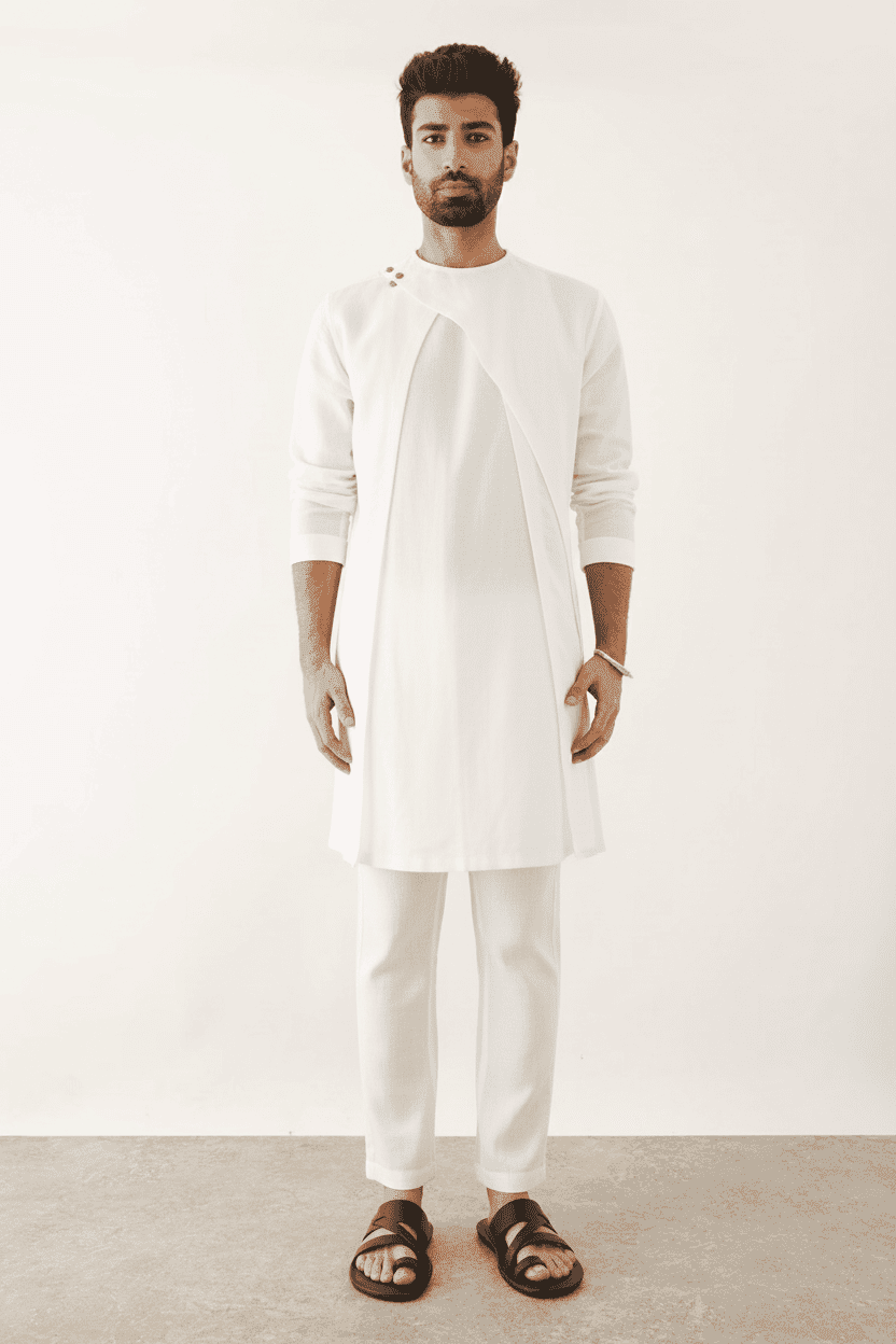 Mandarin Collar Layered  Kurta With Pyjamas