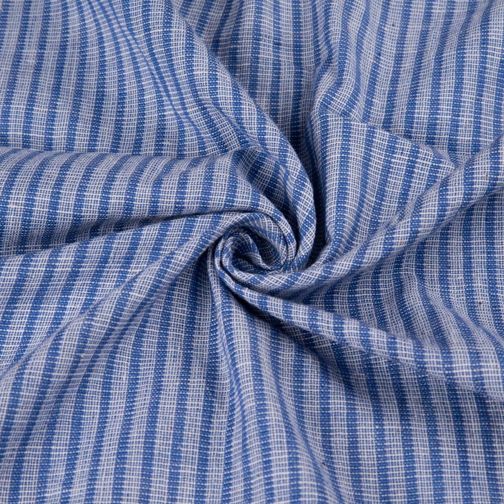 Stripe Blue Khadi Cotton 121 GSM Handwoven Fabric Me9