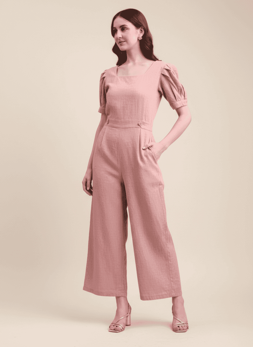 Pleated Sleeve Casual Jumpsuit