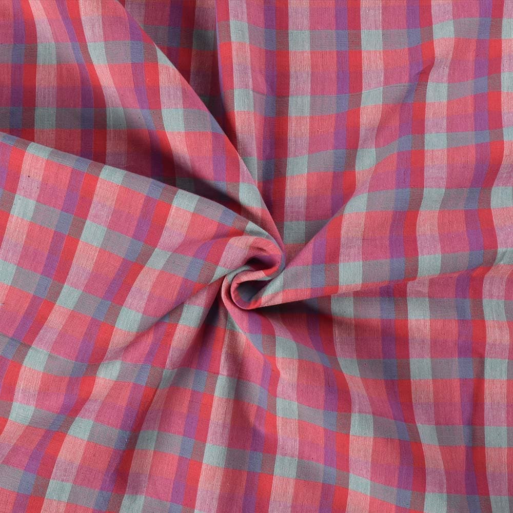Check Multicolor Pure Cotton 90 GSM Handwoven Fabric 584