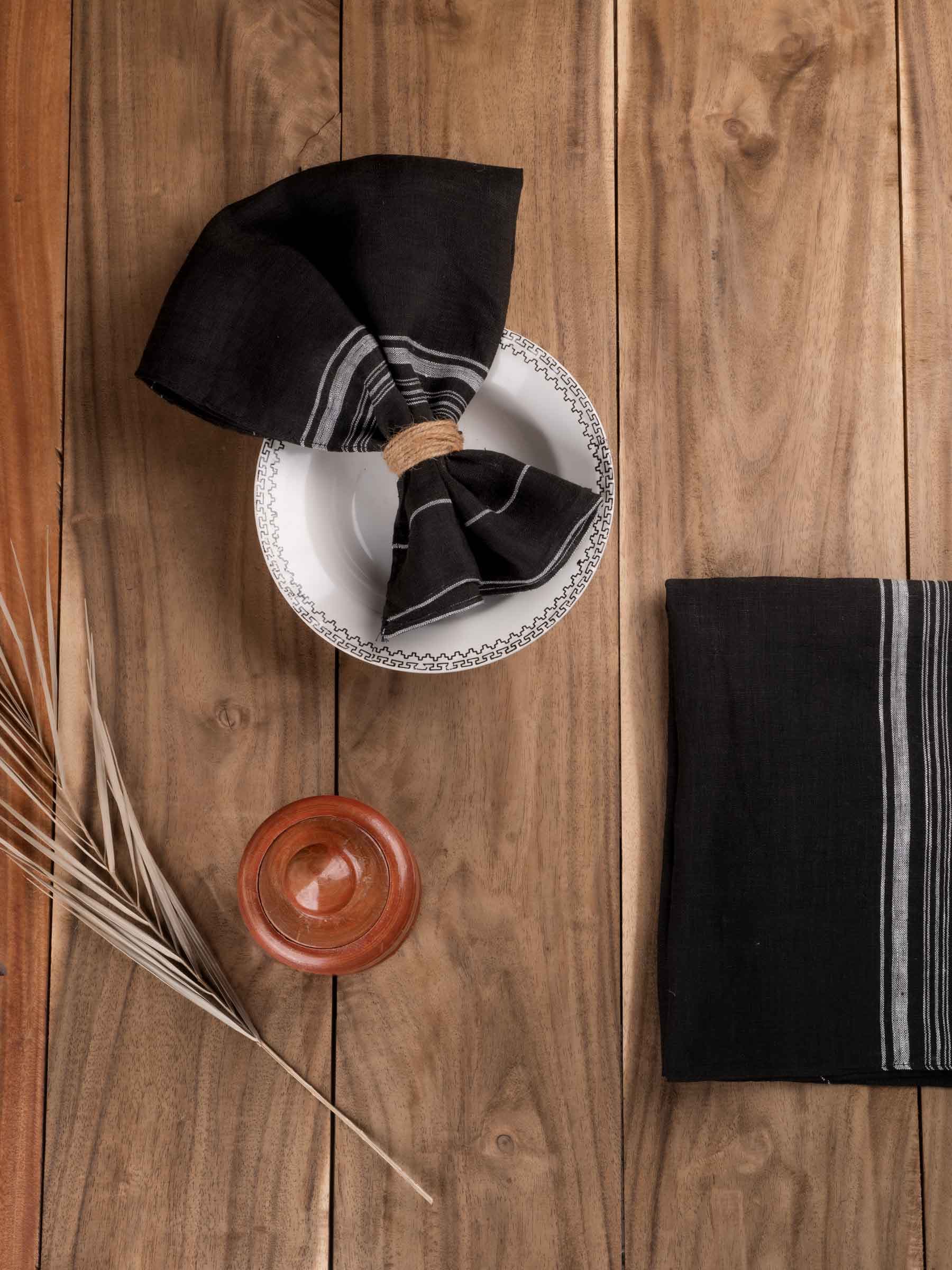 White Striped Handwoven Linen Table Napkin