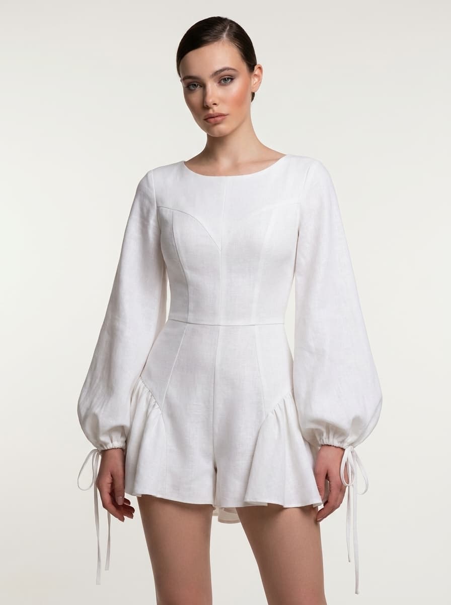 Gathered Princess Romper With Full SlLeeves