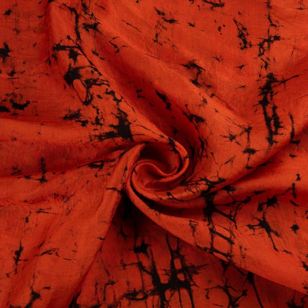 Abstract Orange Black Batik Mulberry Silk 40 GSM Fabric