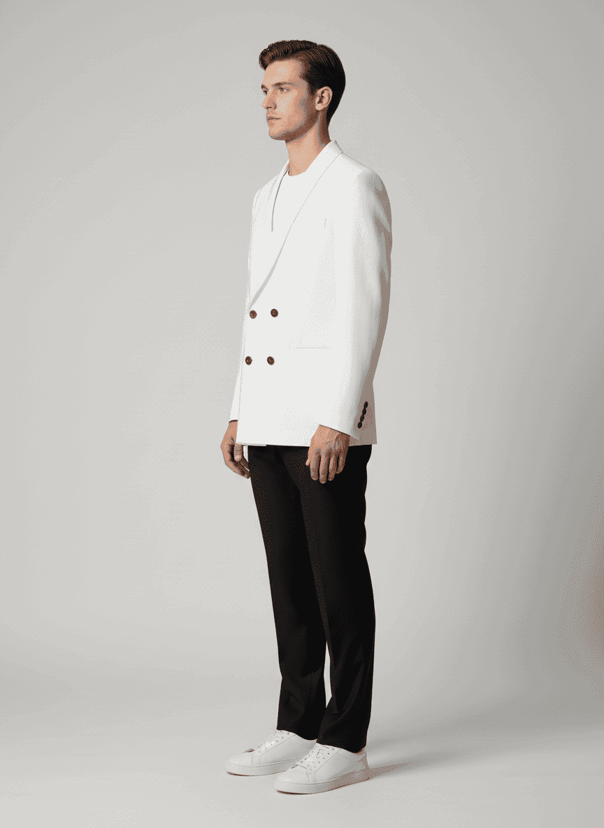 Double Breasted Coat With Plain Wide Lapel- Waist Length