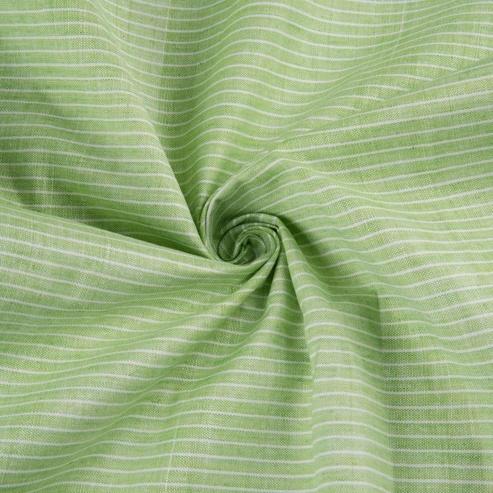 Pinstripe Green And White Pure Cotton 114 GSM Handwoven Fabric