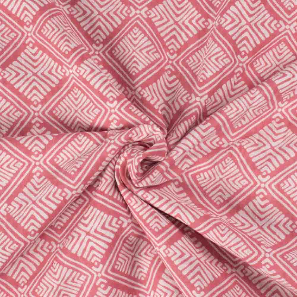 Abstract Pink White Screenprinted Pure Khadi 90 GSM Handwoven Fabric 55