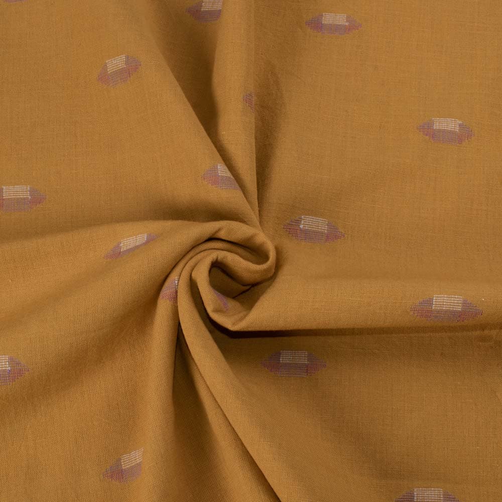 Abstract Mustard Yellow Jamdani Pure Cotton 100 GSM Handwoven Fabric