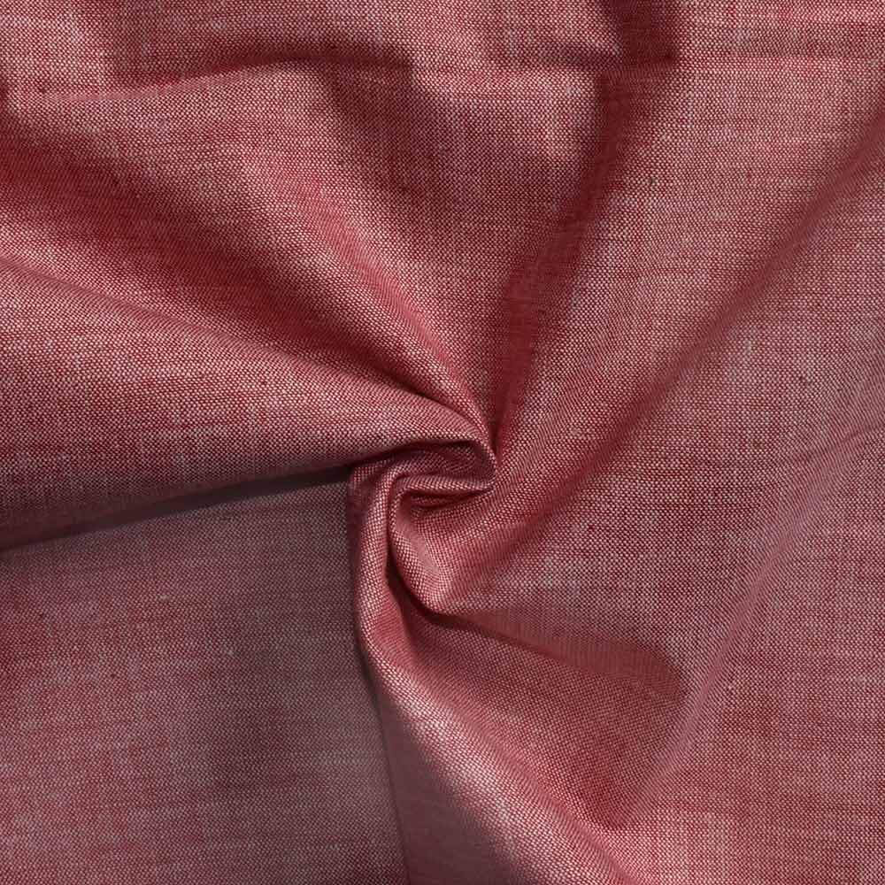 Chambray Red Khadi Cotton 115 GSM Handwoven Fabric