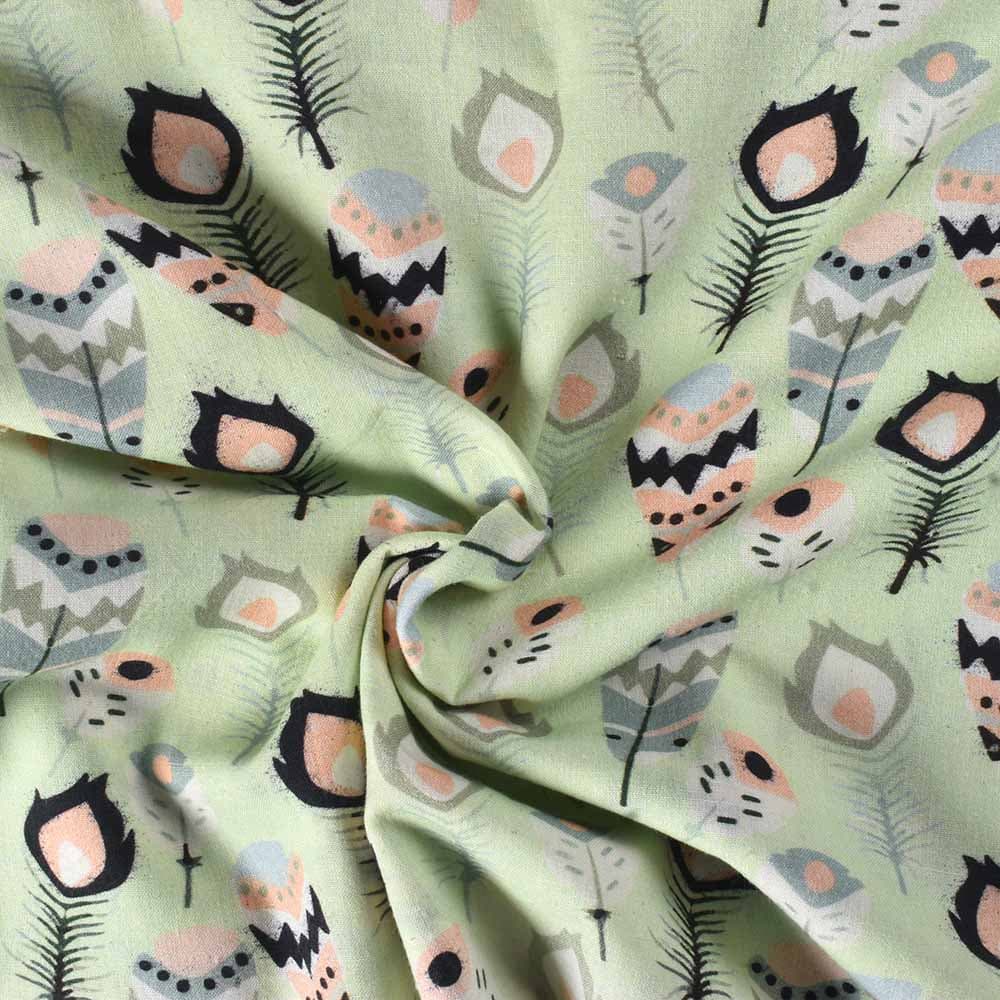 Abstract Light Green Digital Printed Khadi Cotton 120 GSM Handwoven Fabric