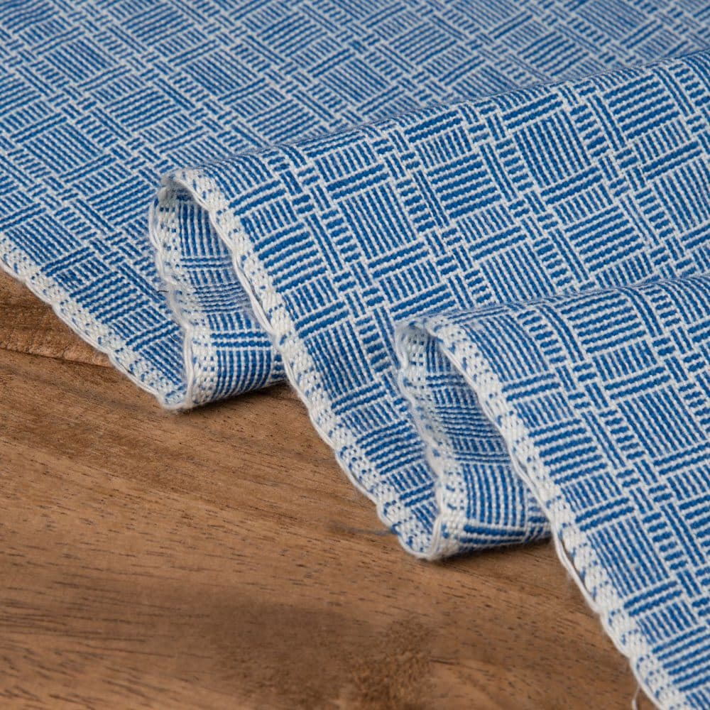 Matty Check Blue & White Pure Khadi 208 GSM Handspun & Handwoven Fabric