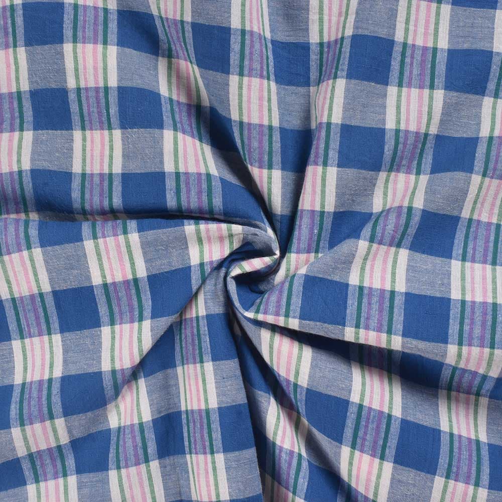 Check Blue & White Pure Cotton 67 GSM Handwoven Fabric