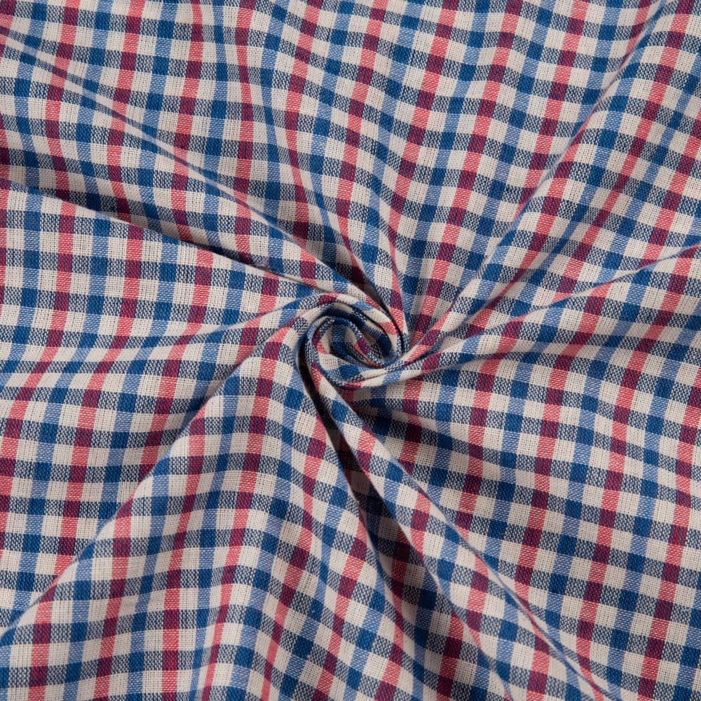 Check Red & Blue Pure Cotton 90 GSM Handwoven Fabric