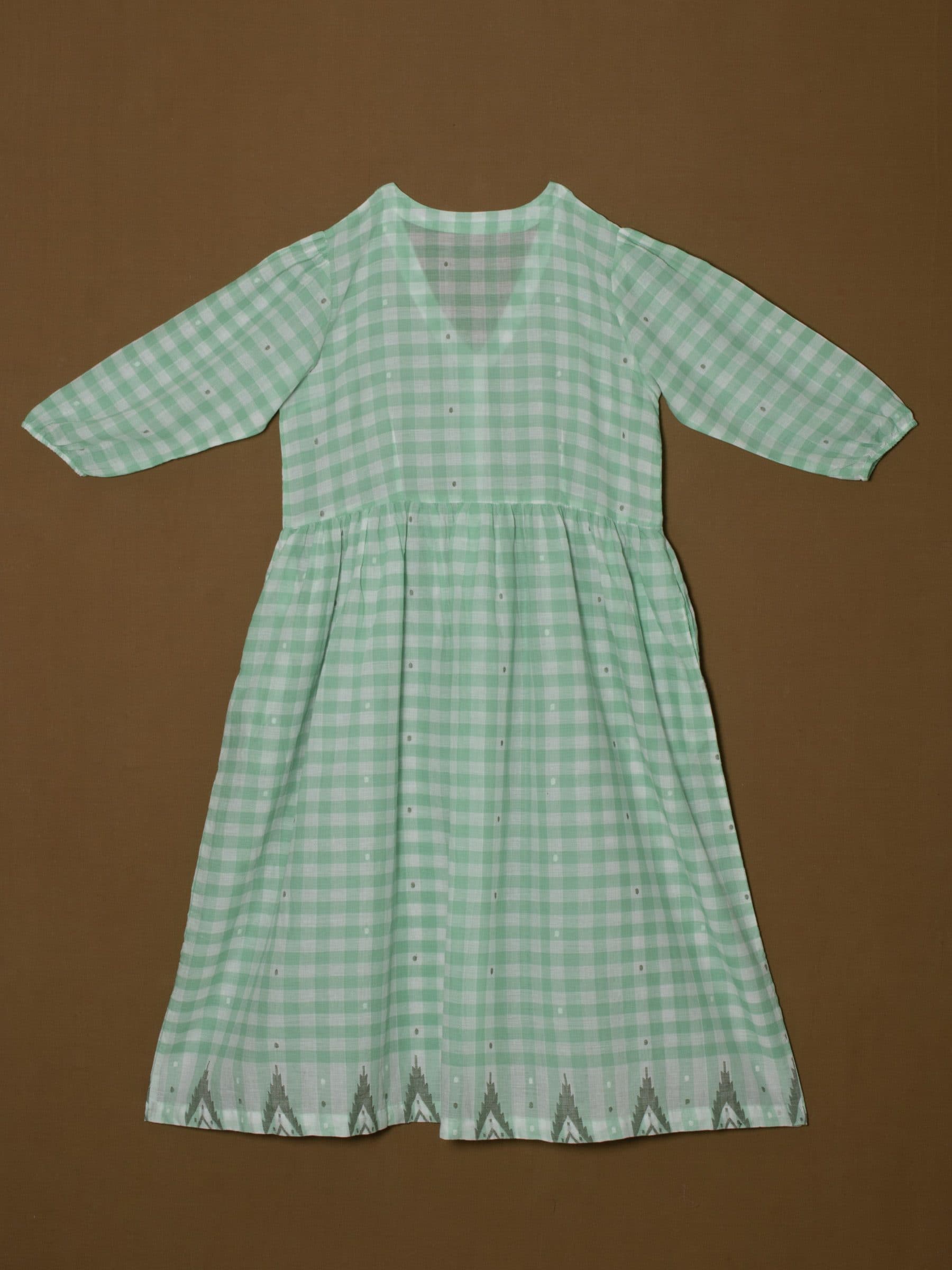 Buttoned & Gathered Lose Midi Dress - Green & White