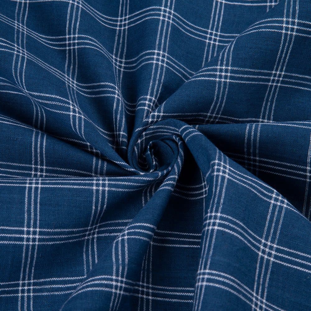 Check Prussian Blue Pure Cotton 90 GSM Handwoven Fabric