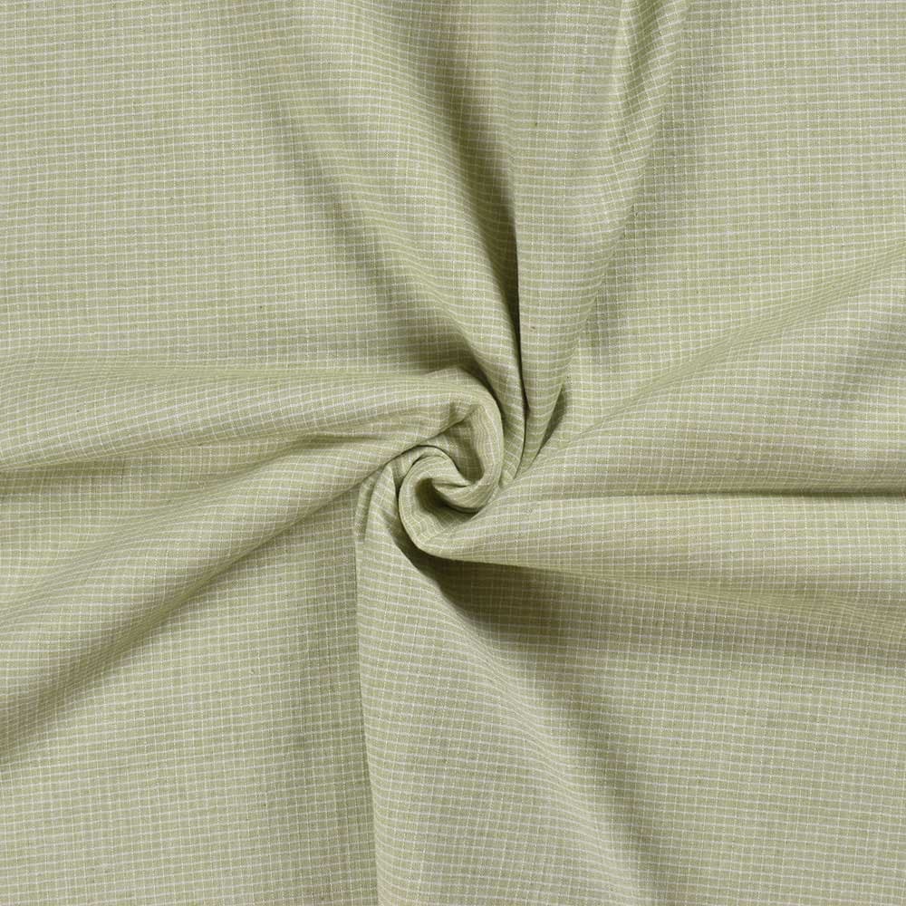 Check Light Green Pure Cotton 93 GSM Handwoven Fabric D16