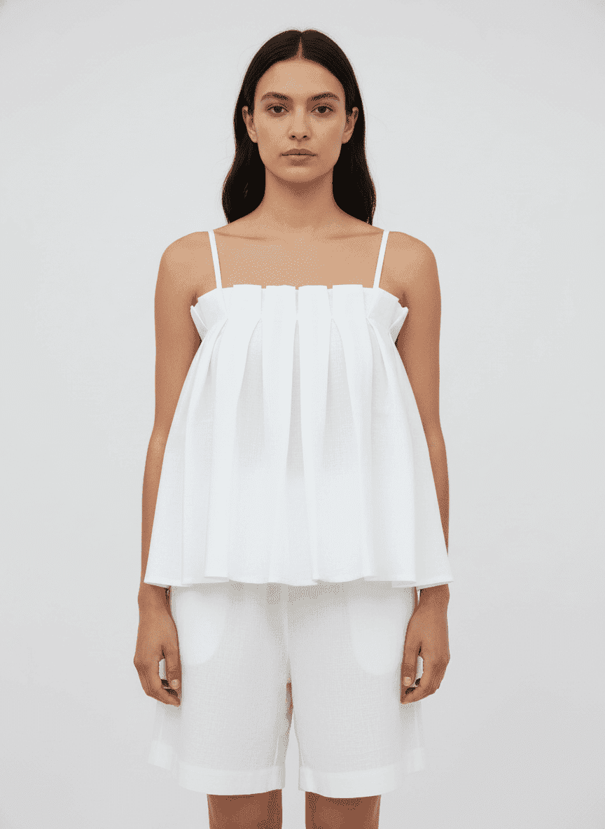 Pleated Spaghetti Sleeve Top