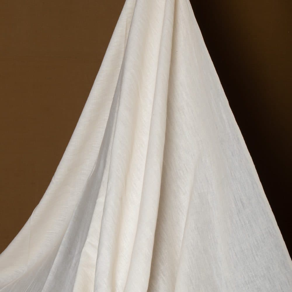 Plain White Silk & Linen Blend 130 GSM Handwoven Fabric 42