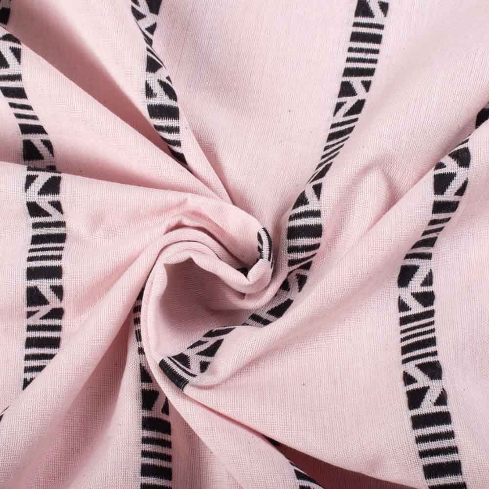 Stripe Pink Tribal Geometric Extra Warp 105 GSM Pure Cotton Jacquard Fabric