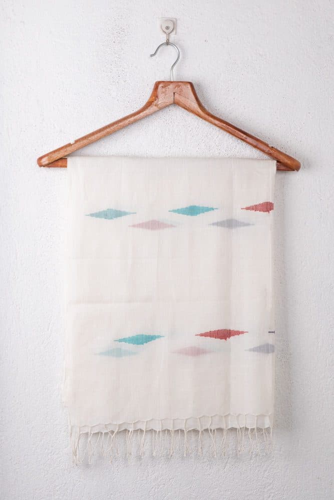 Geometric White Jamdani Handwoven Pure Cotton Scarf 126