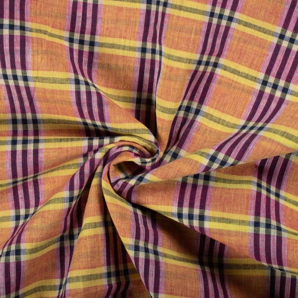 Yellow Black & Red Check Pure Cotton 60 GSM Handwoven Fabric 785