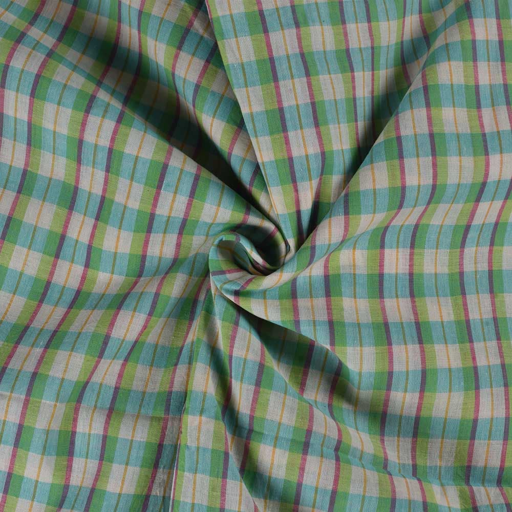 Check Multi Color Pure Cotton 56 GSM Handwoven Fabric 363
