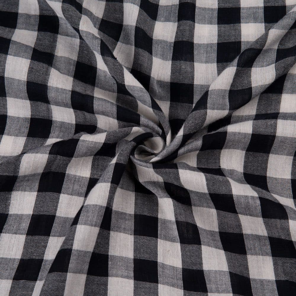 Check Black & White Pure Cotton 104 GSM Handwoven Fabric