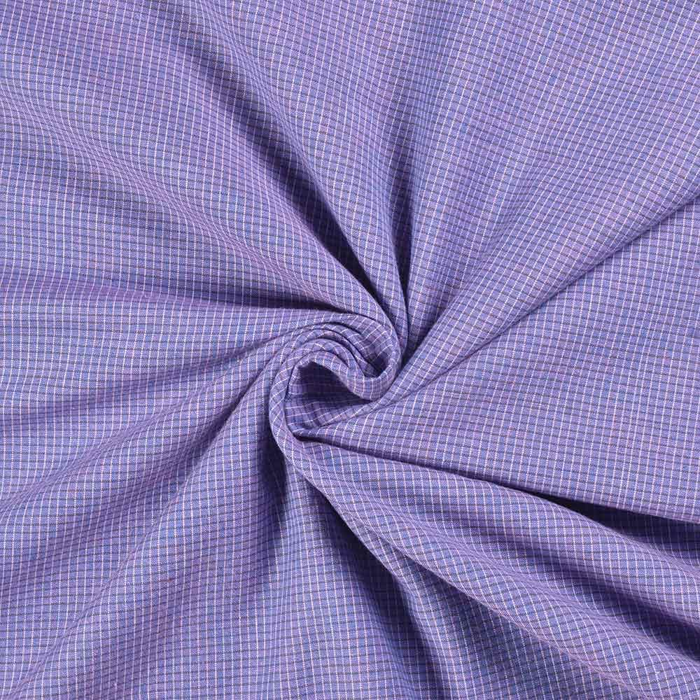 Check Purple & White Pure Cotton 94 GSM Handwoven Fabric