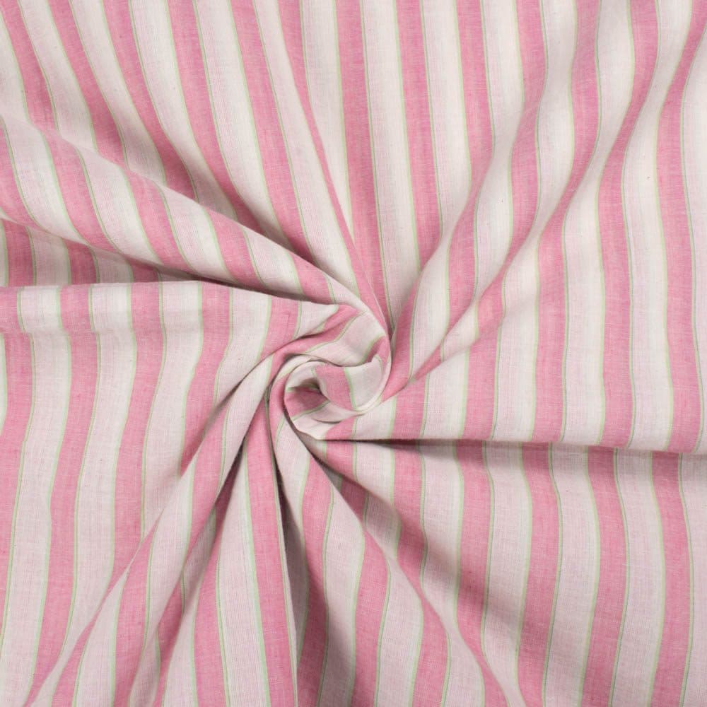 Stripe Pink White and Green Pure Cotton 60 gsm Handwoven Fabric