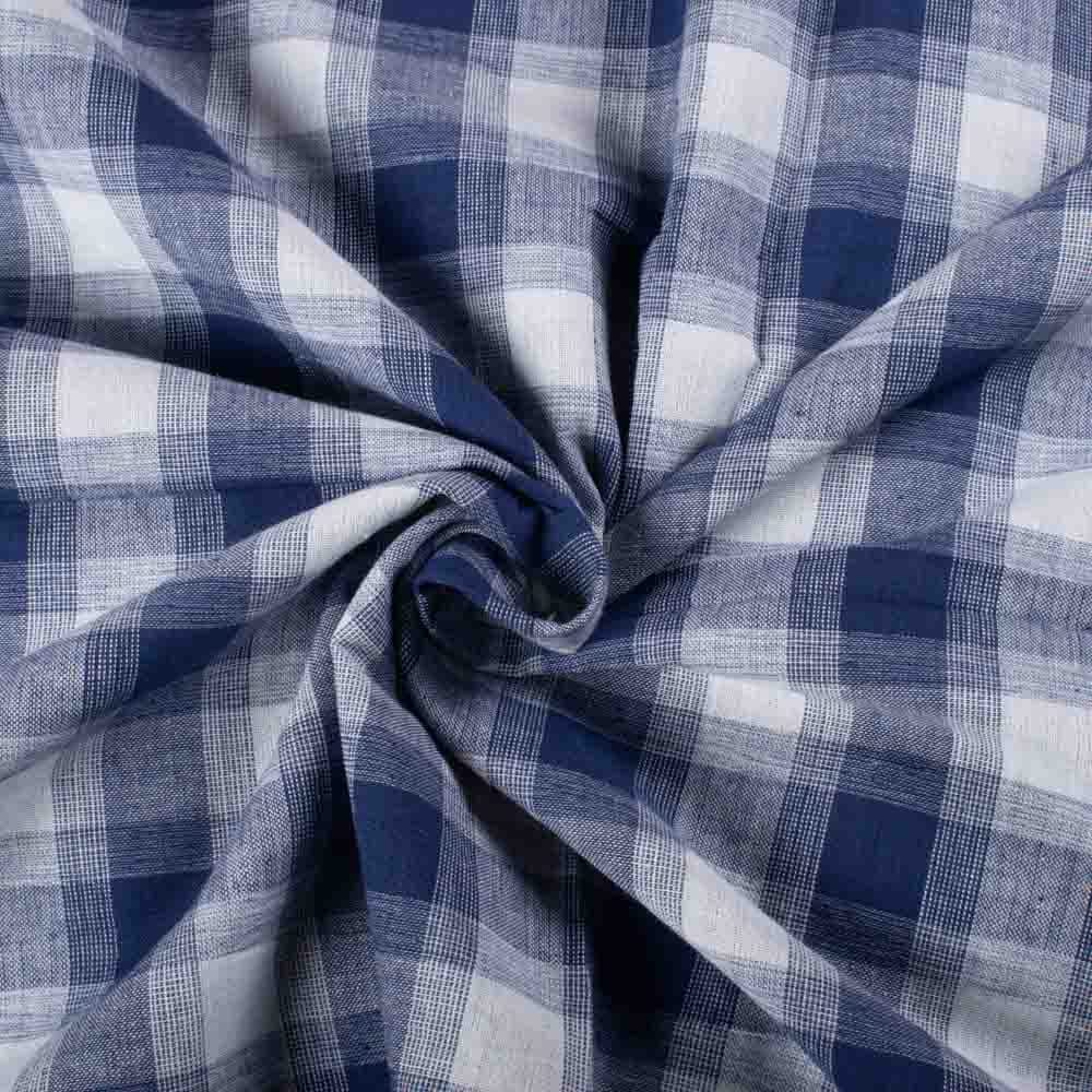 Check Navy & White Pure Cotton 95 GSM Handwoven Fabric
