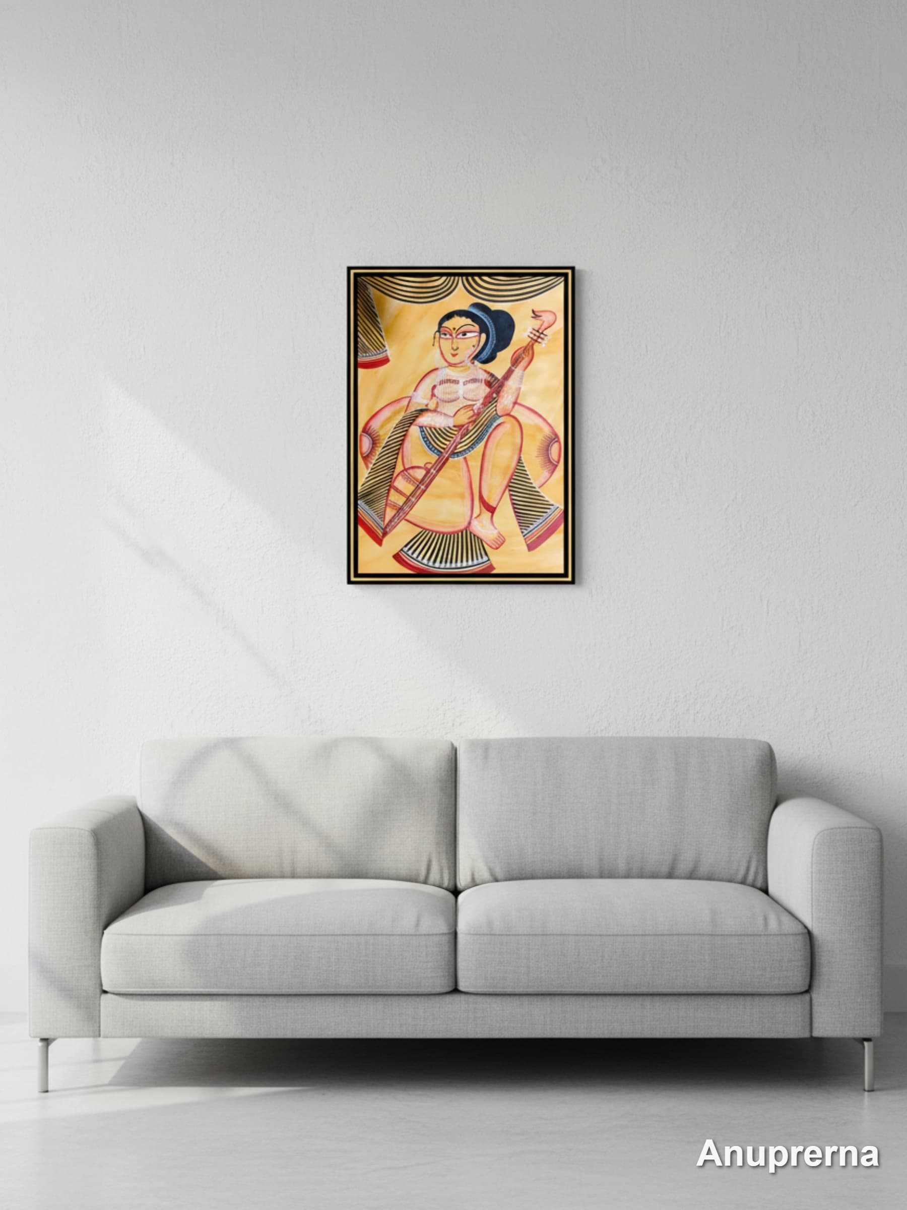 Maa Saraswati Monochromatic Pattachitra Wall Art