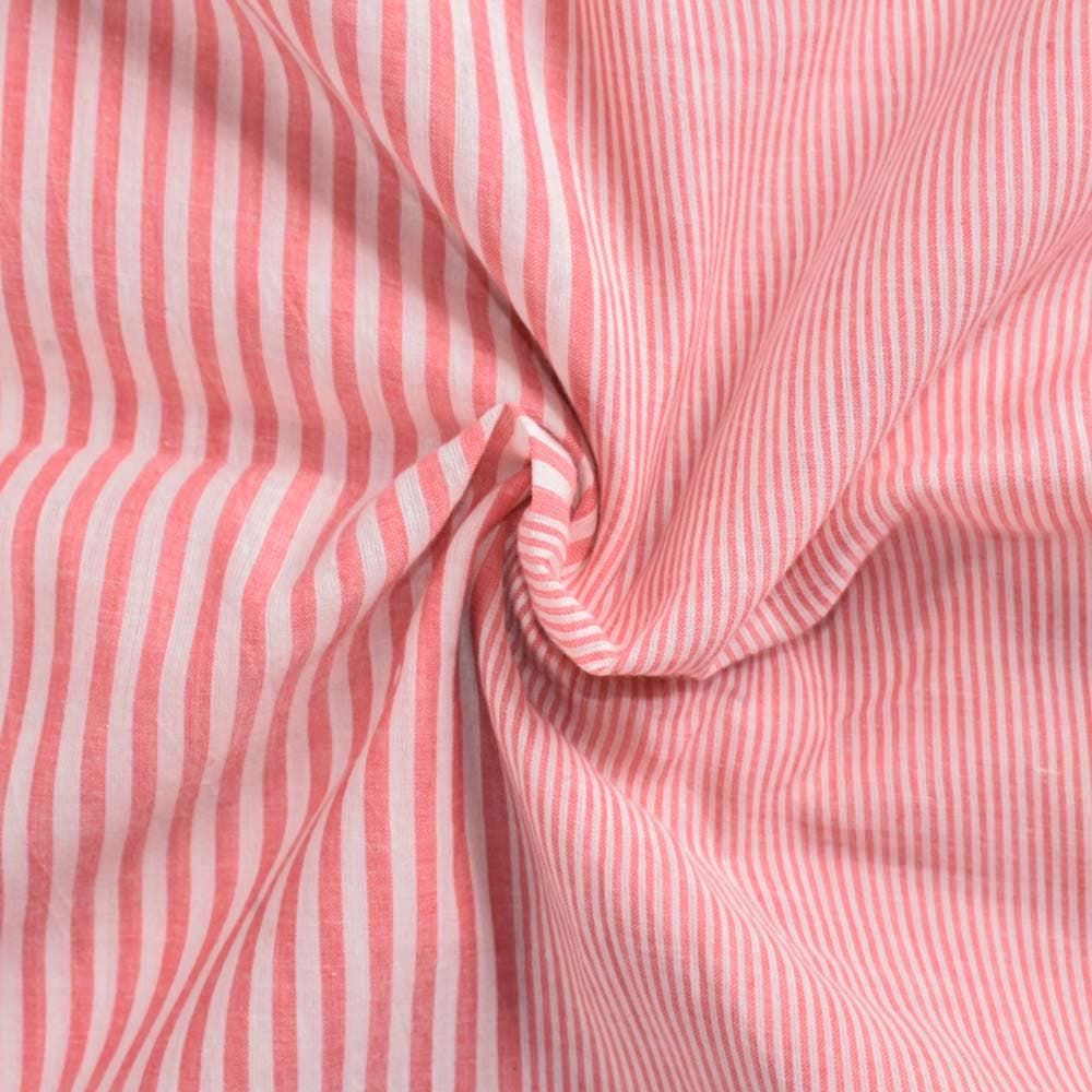 Stripe Coral Pink Pure Cotton 56 GSM Handwoven Fabric
