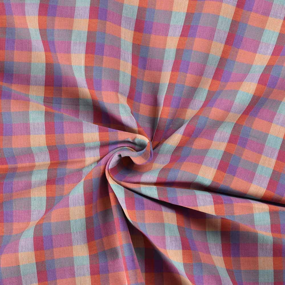 Check Multicolor Pure Cotton 93 GSM Handwoven Fabric 586