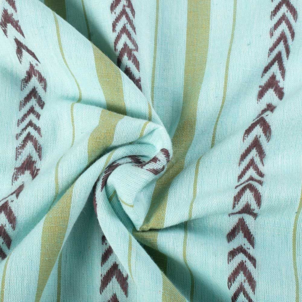 Stripe Sea Green Chevron Extra Warp 100 GSM Pure Cotton Jacquard Fabric