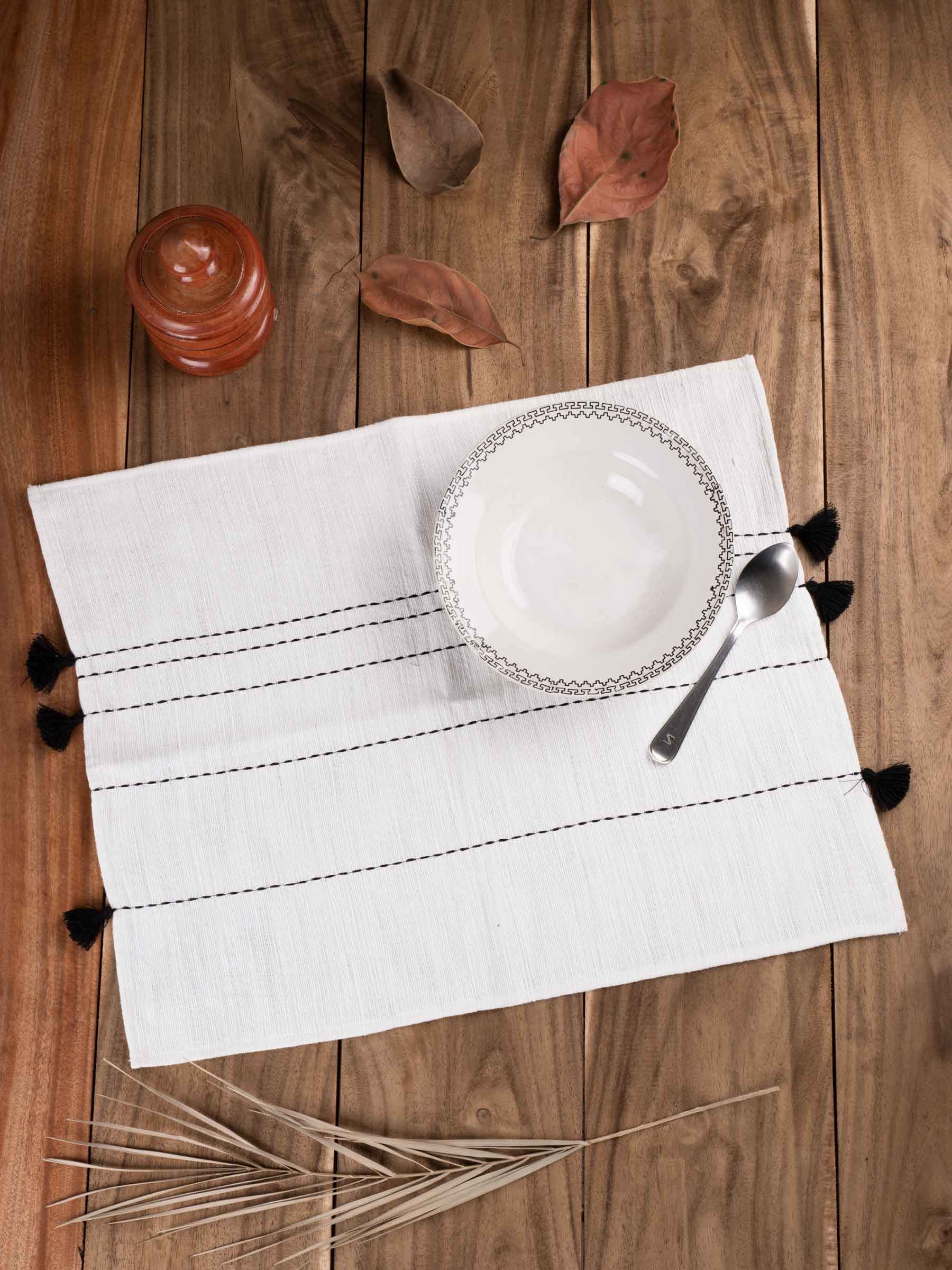 Plain White Embroidered Handwoven Khadi Table Placemat