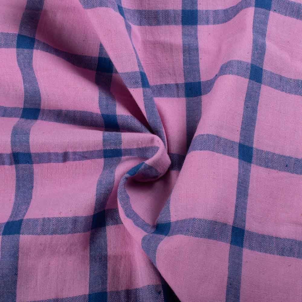 Check Pink & Blue 130 GSM Khadi Handwoven Fabric