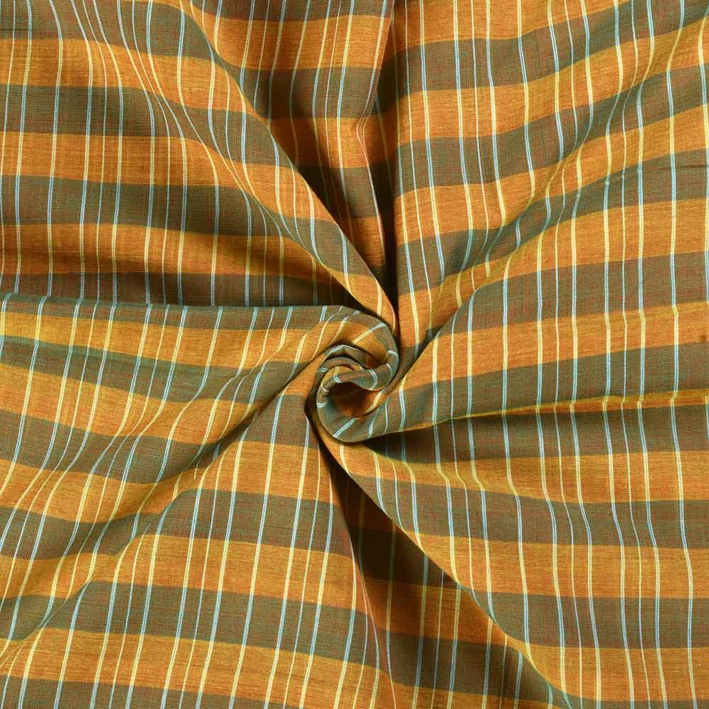 Check Yellow Green Pure Cotton 67 GSM Handwoven Fabric